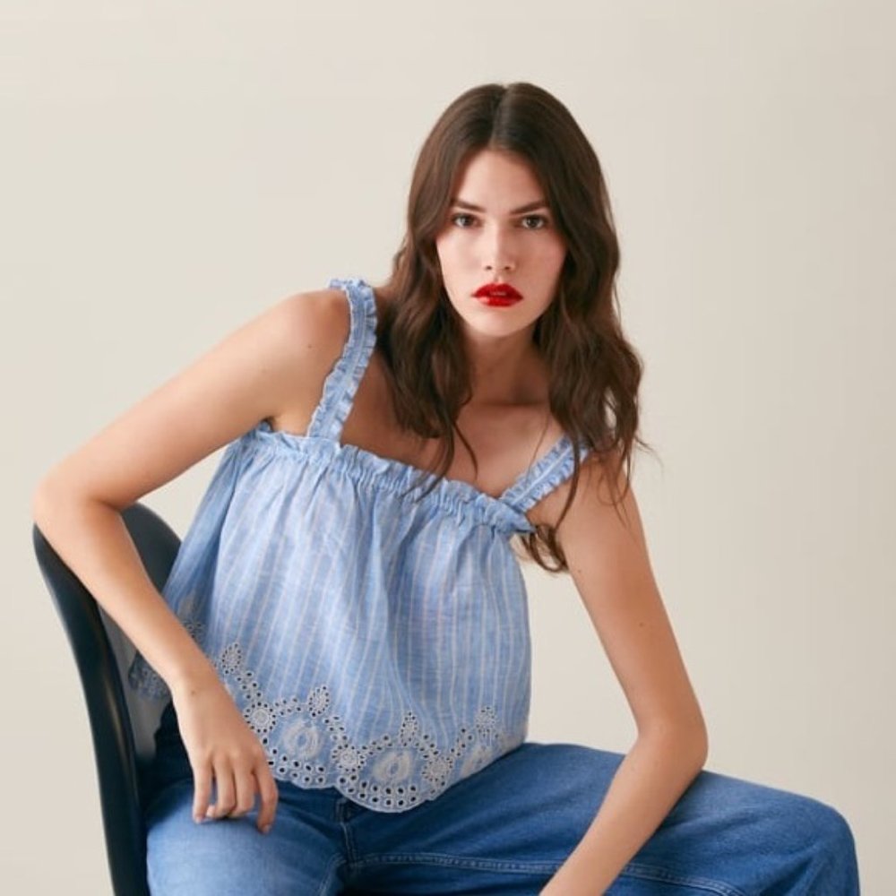 ZARA STRIPED RUFFLED TOP - Picture 3 of 6